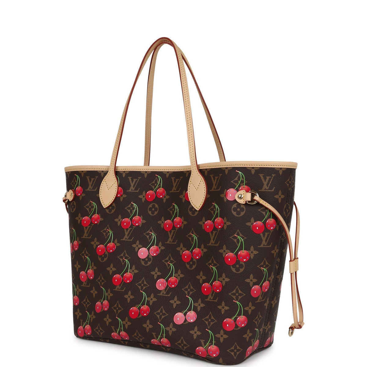 Louis Vuitton X Takashi Murakami Neverfull MM Cherry Brown Monogram Gold Hardware