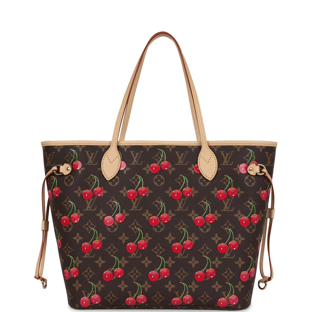 Louis Vuitton X Takashi Murakami Neverfull MM Cherry Brown Monogram Gold Hardware