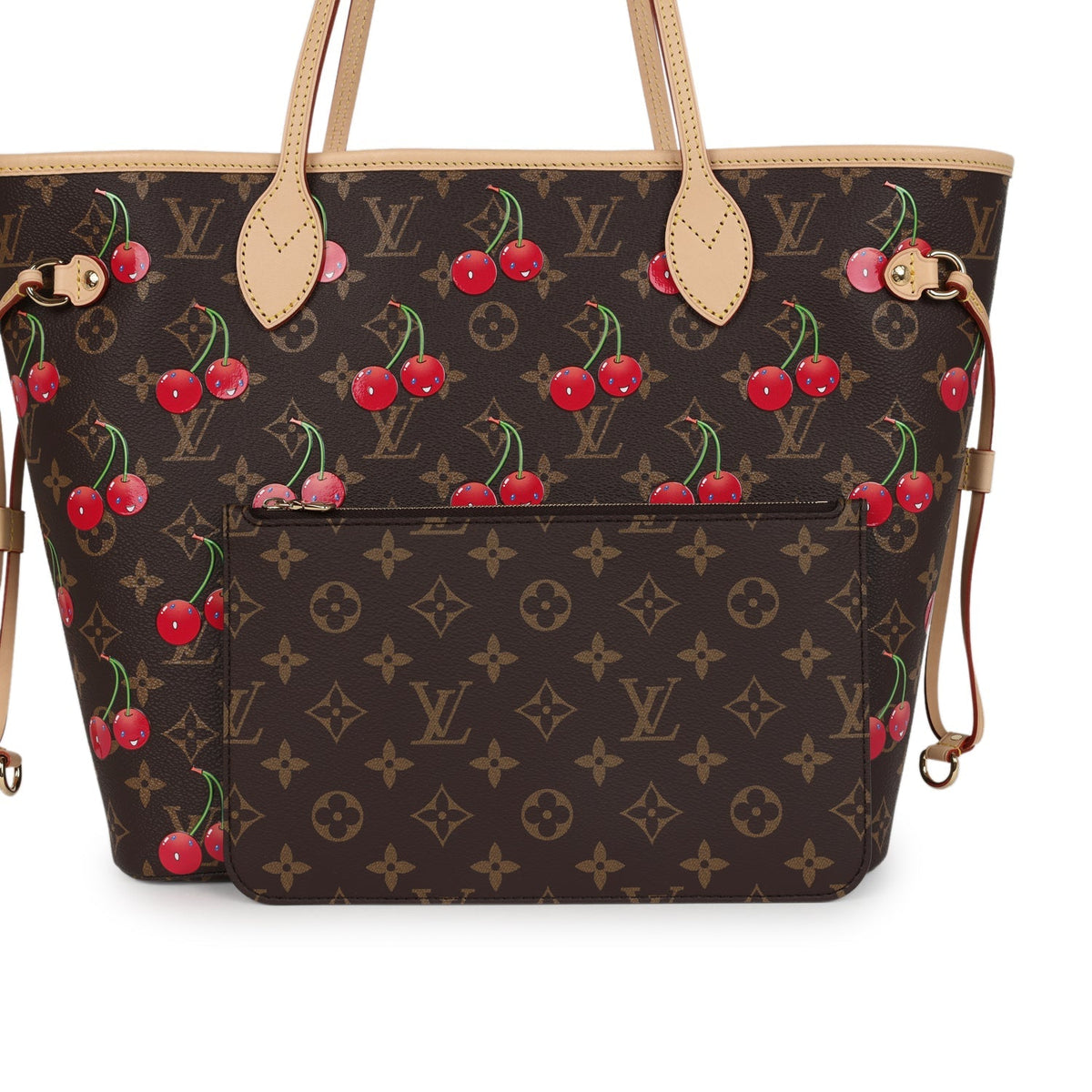 Louis Vuitton X Takashi Murakami Neverfull MM Cherry Brown Monogram Gold Hardware