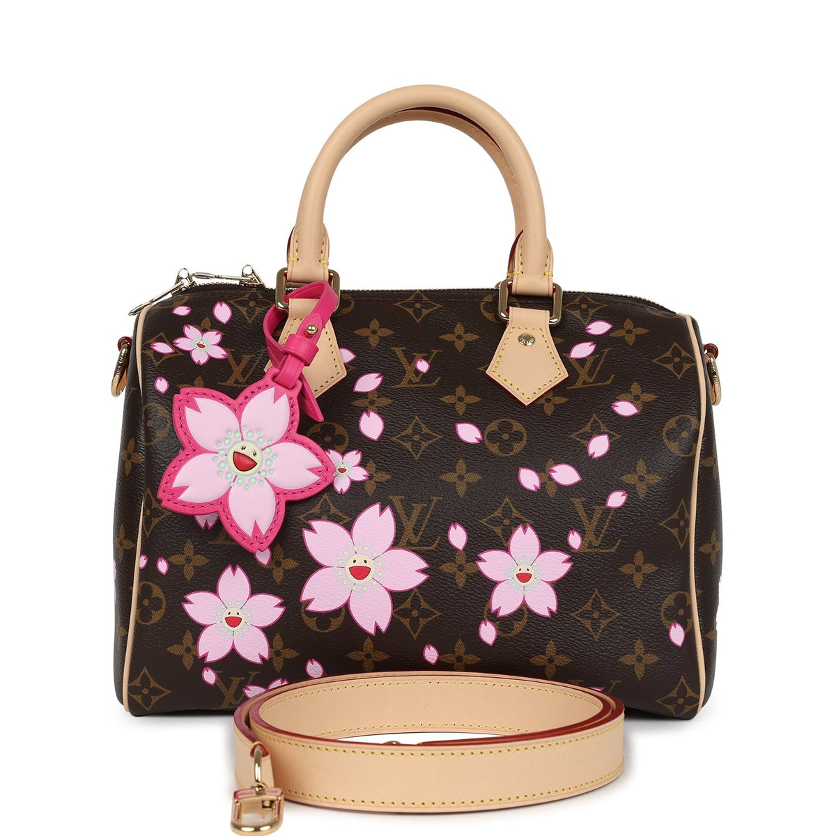 Louis Vuitton X Takashi Murakami Cherry Blossom Speedy 25 Bandouliere Brown Monogram Gold Hardware