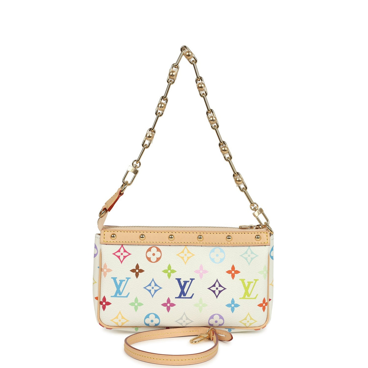 Louis Vuitton X Takashi Murakami Pochette Accessories White Multicolored Monogram Gold Hardware