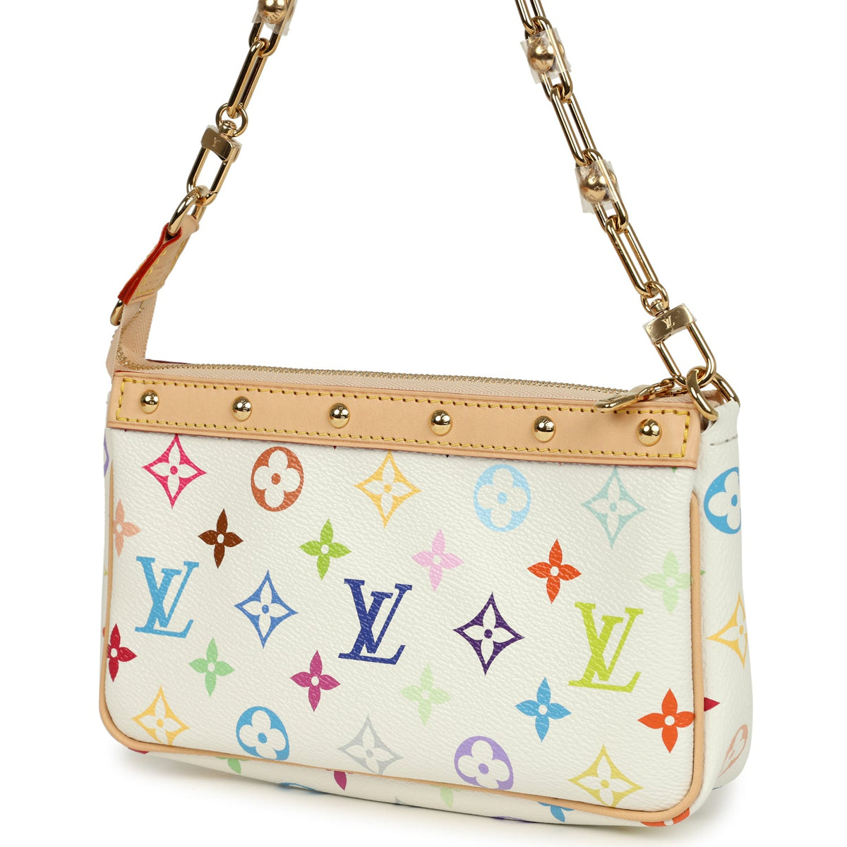 Louis Vuitton X Takashi Murakami Pochette Accessories White Multicolored Monogram Gold Hardware