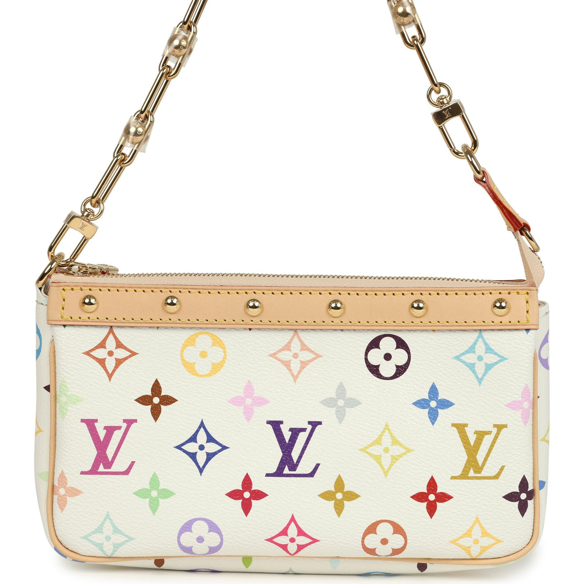 Louis Vuitton X Takashi Murakami Pochette Accessories White Multicolored Monogram Gold Hardware