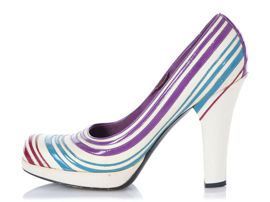 Louis Vuitton Multicolor Striped Platform Pumps