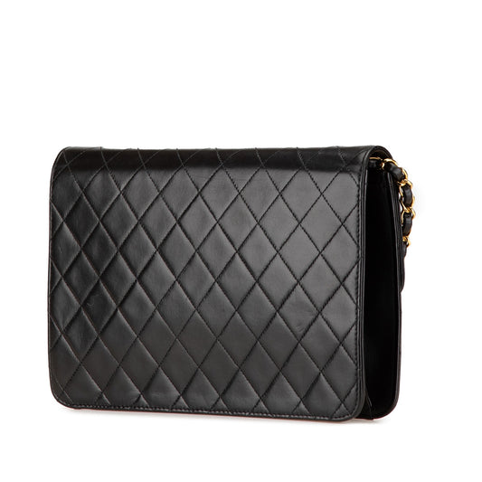 Black Chanel CC Quilted Lambskin Single Flap Crossbody Bag