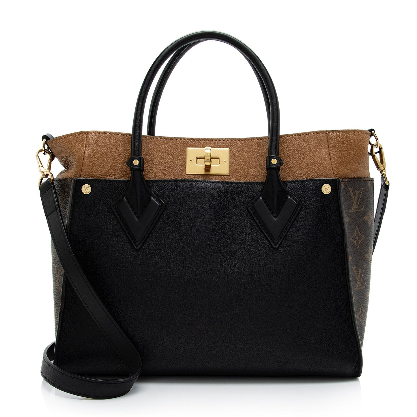 Louis Vuitton Calfskin Monogram Canvas On My Side MM Tote (SHF-RiHqE0)