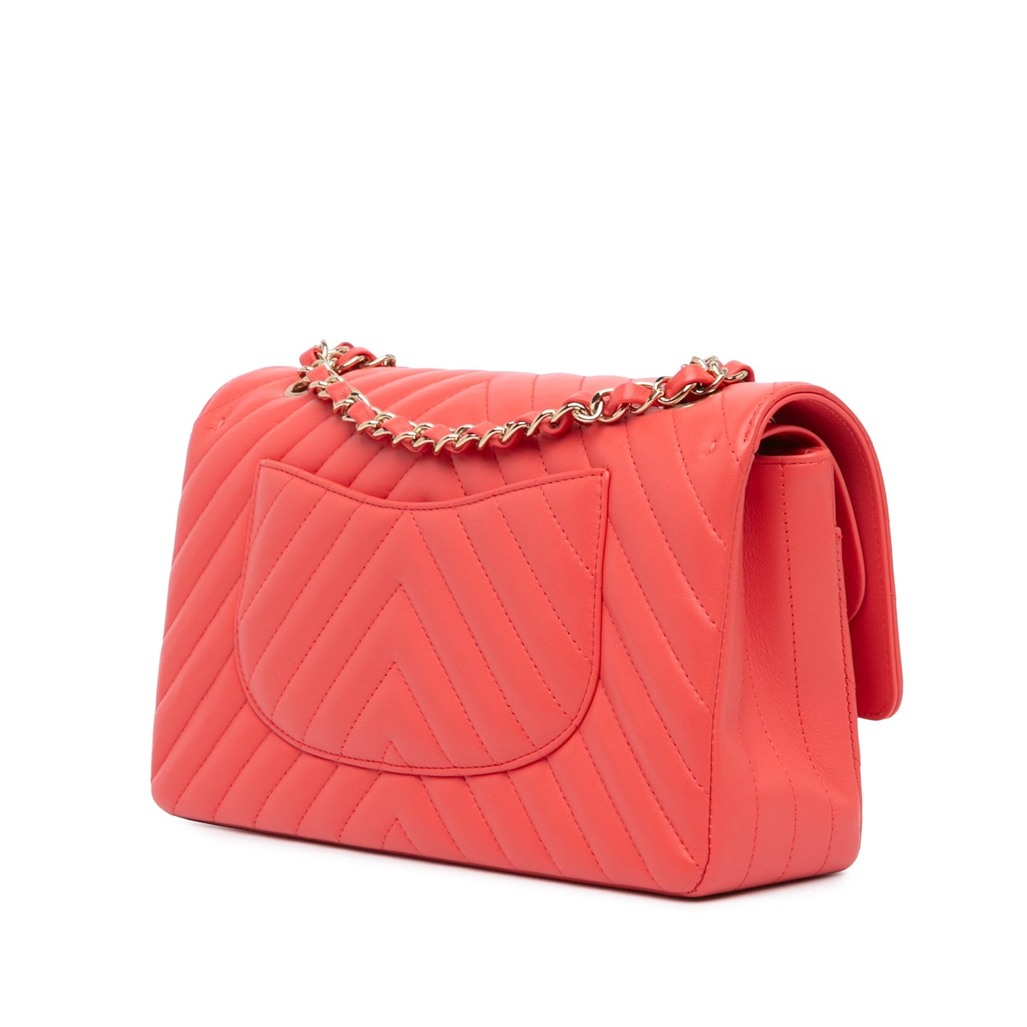 Red Chanel Medium Classic Chevron Lambskin Double Flap Shoulder Bag
