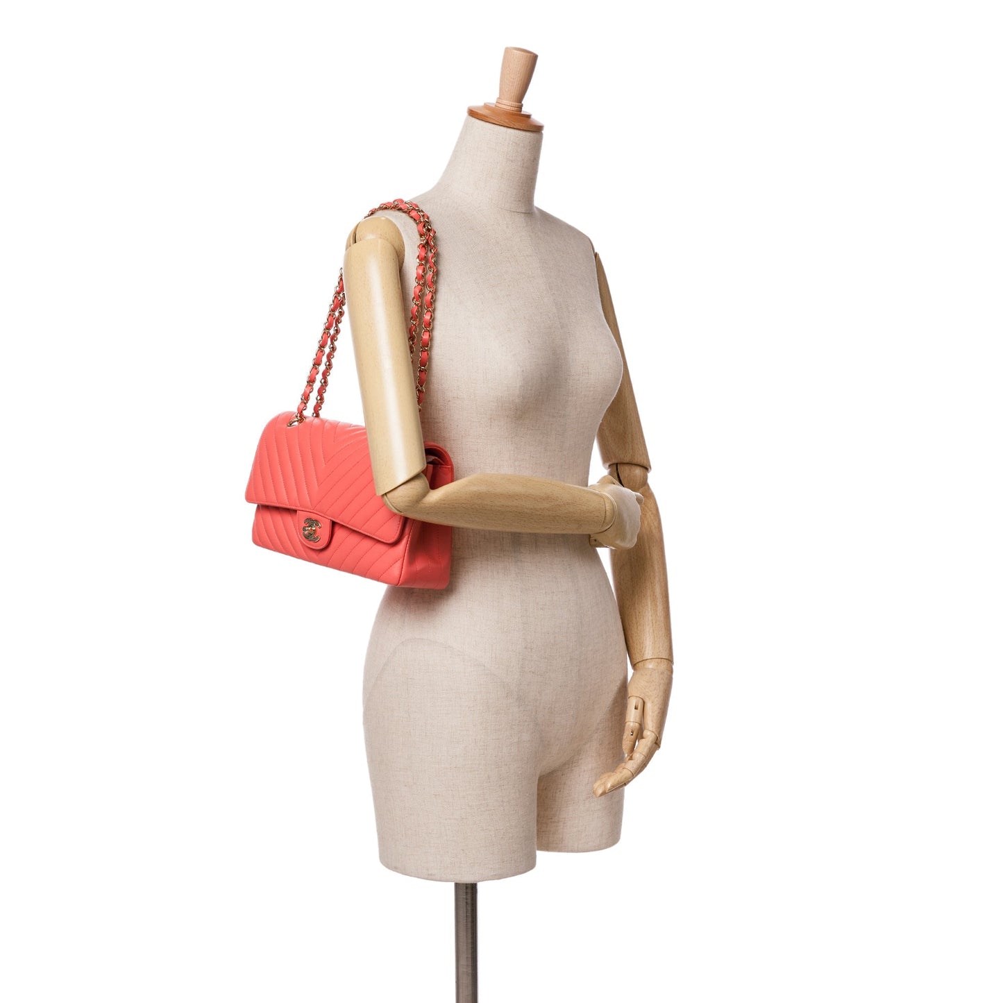 Red Chanel Medium Classic Chevron Lambskin Double Flap Shoulder Bag