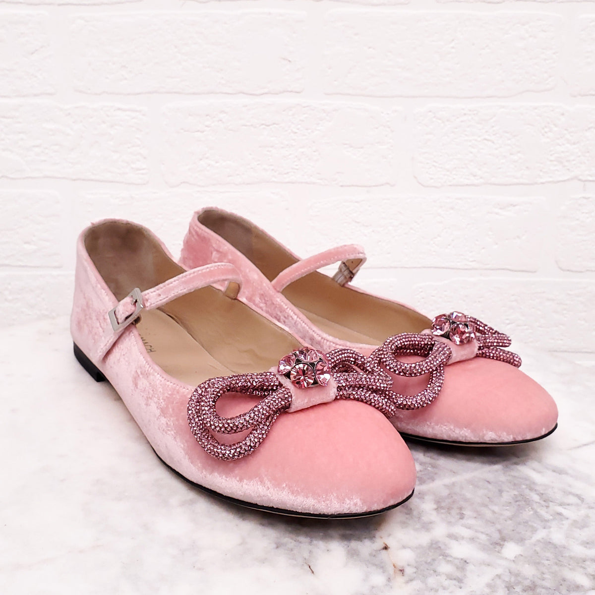 MACH & MACH PINK VELVET BALLET FLATS - SIZE 40