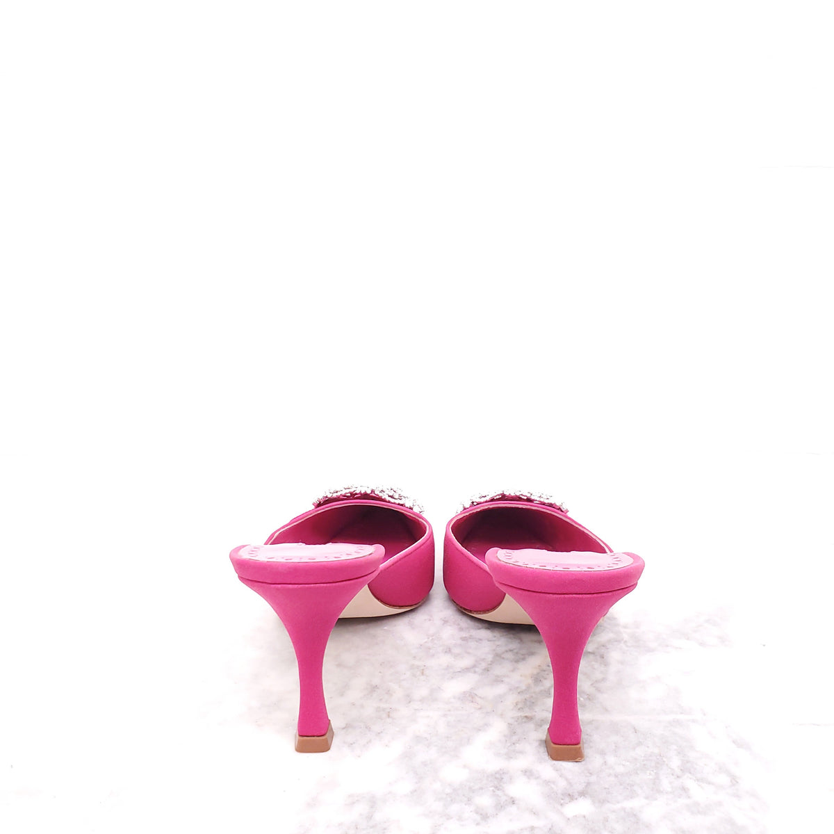 MANOLO BLAHNIK PINK MAYSALE SATIN MULES - SIZE 37