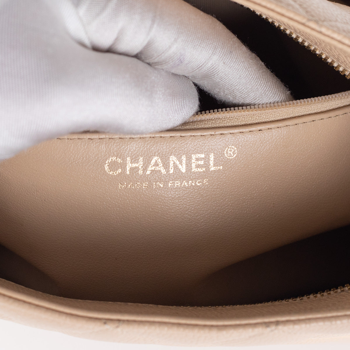 Chanel Quilted Caviar Madelion Tote Beige