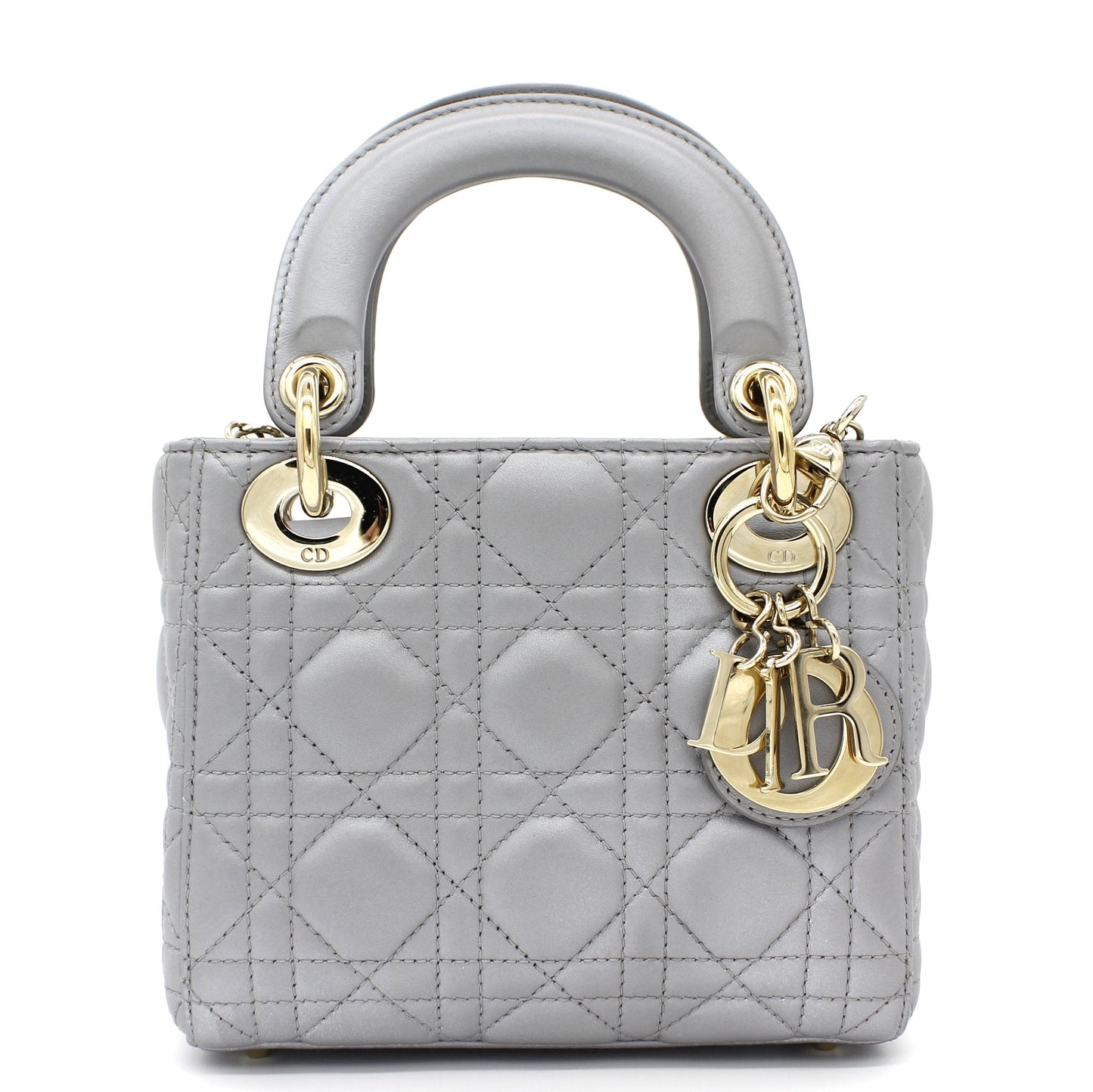 Dior Mini Lady Dior Bag with Chain in Grey Pearly Lambskin