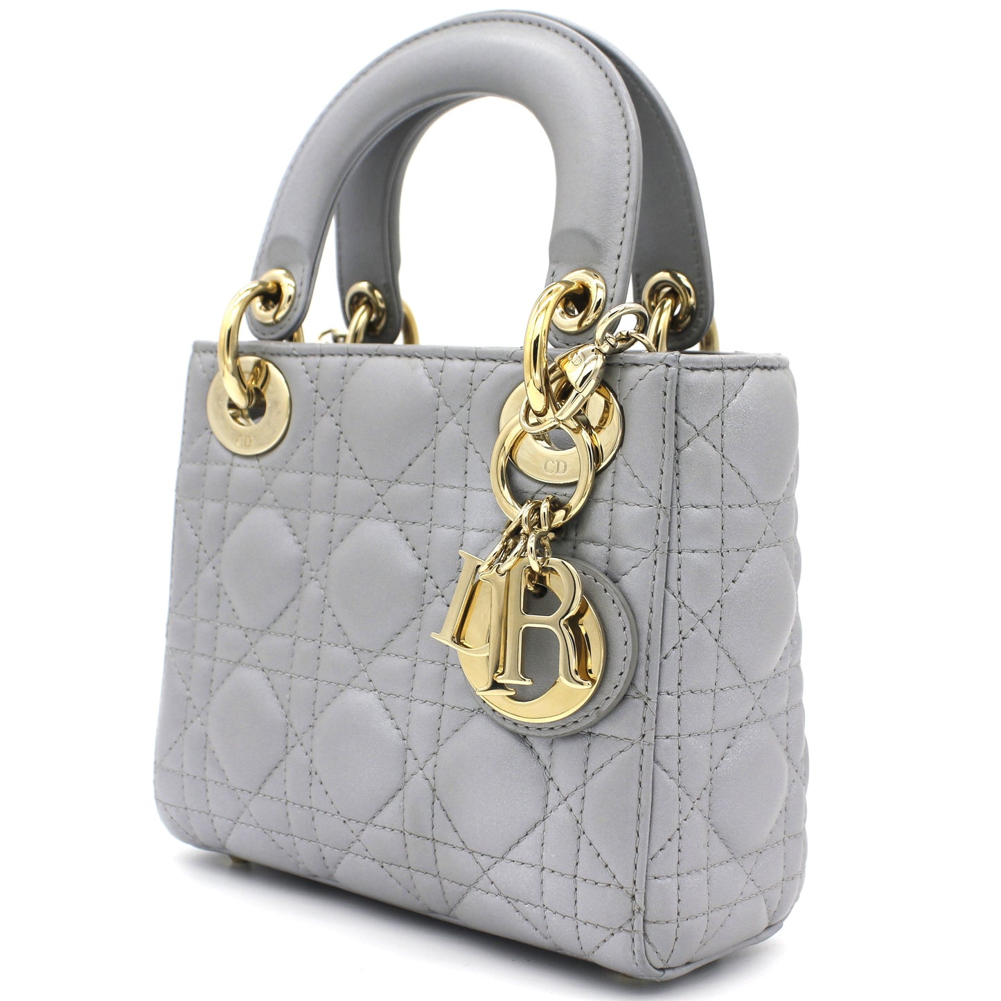 Dior Mini Lady Dior Bag with Chain in Grey Pearly Lambskin