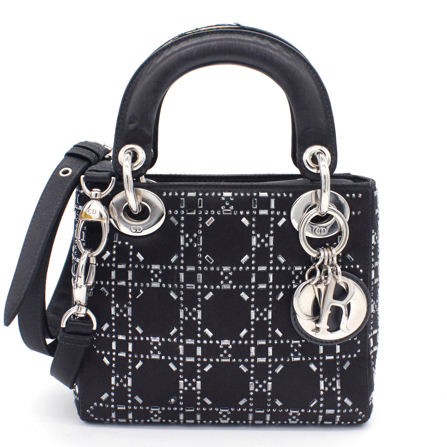 Dior Satin Crystal Cannage Mini Lady Dior Black