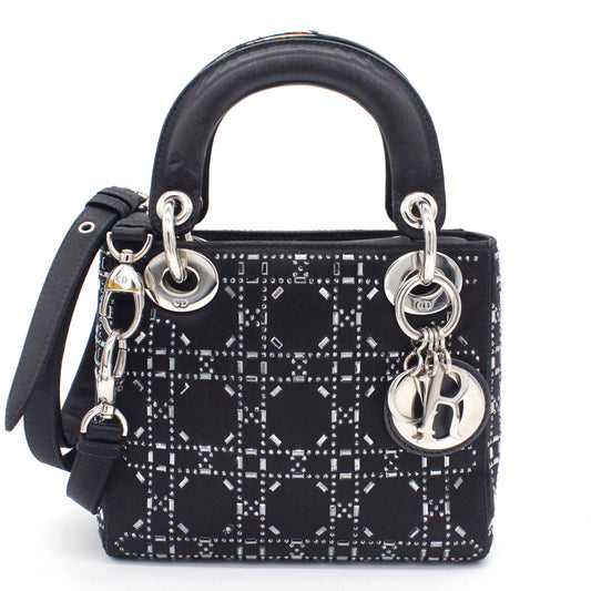 Dior Satin Crystal Cannage Mini Lady Dior Black