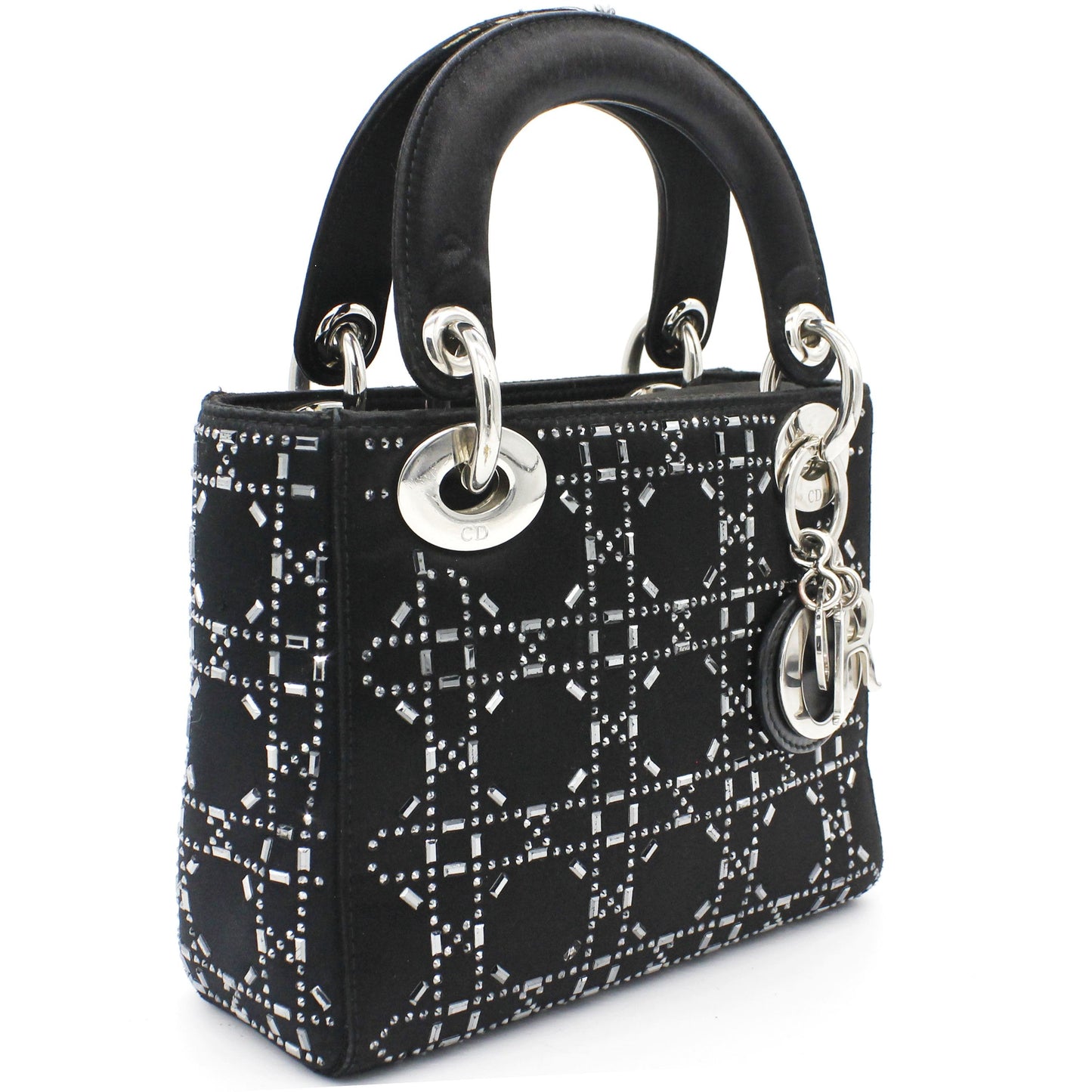 Dior Satin Crystal Cannage Mini Lady Dior Black