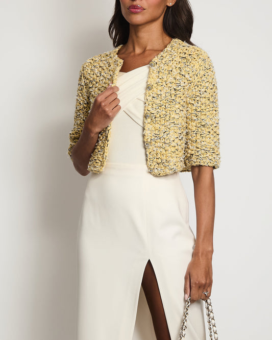 Chanel 22P Yellow, Black and Grey Tweed Cropped Jacket with Lion Buttons Detail FR 36 (UK 8) RRP ¬£4,150