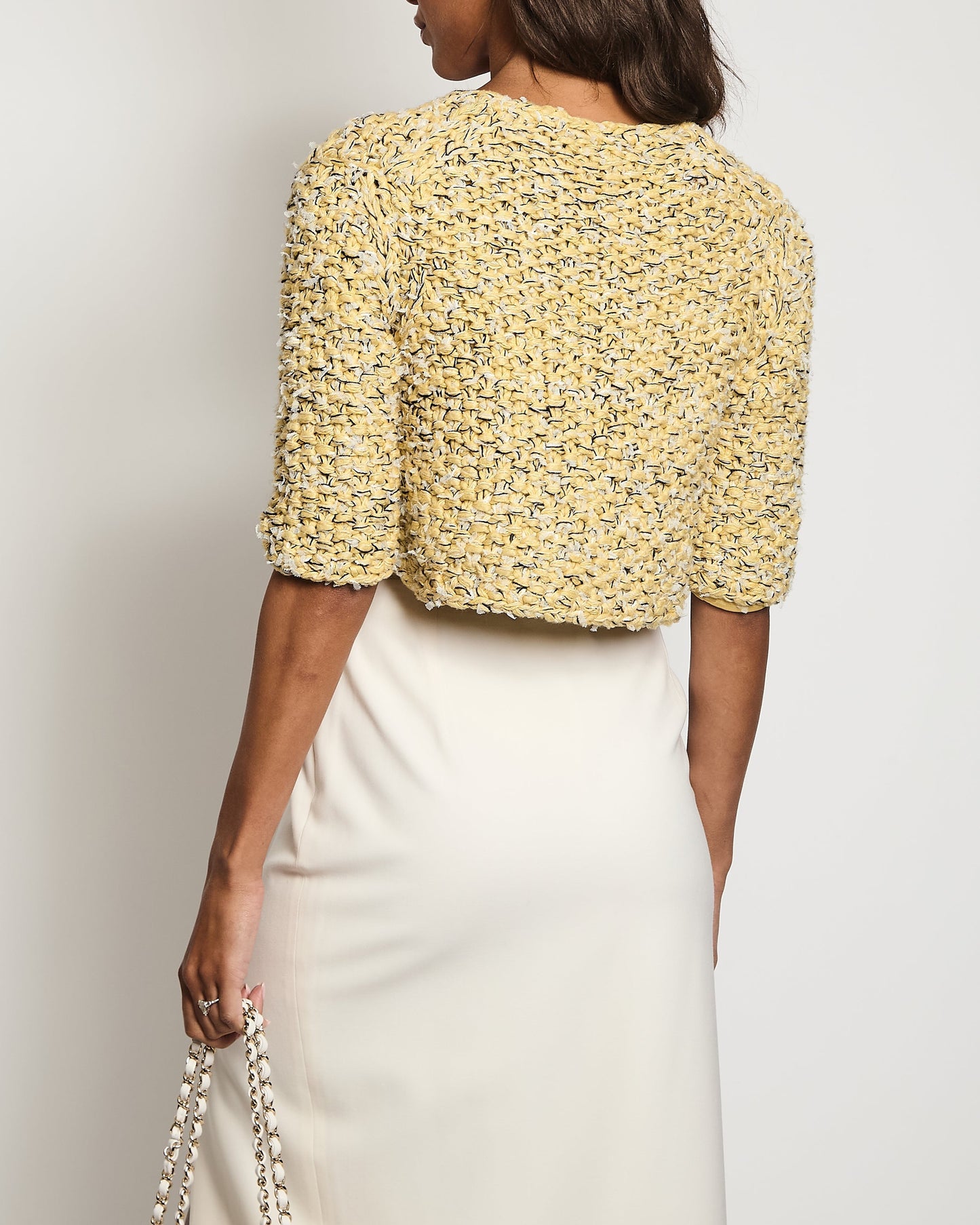 Chanel 22P Yellow, Black and Grey Tweed Cropped Jacket with Lion Buttons Detail FR 36 (UK 8) RRP ¬£4,150