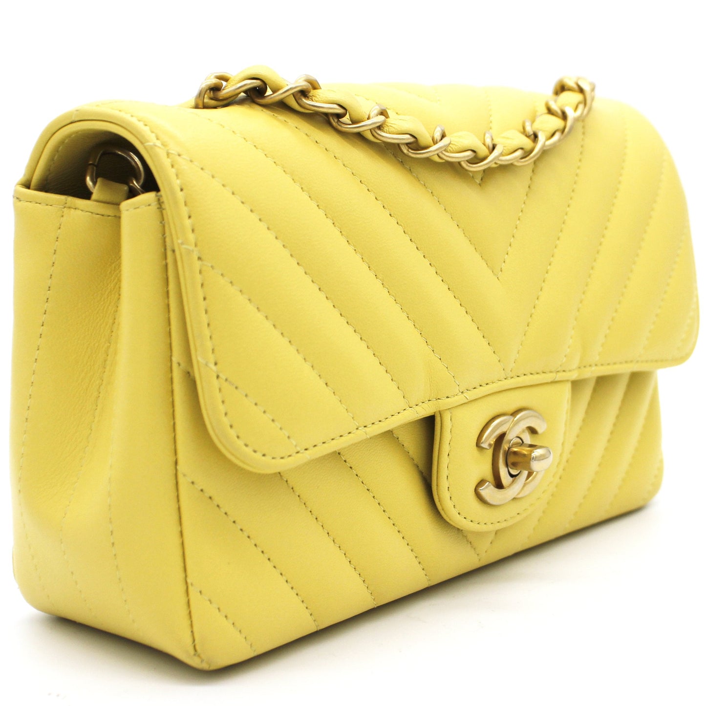 Chanel Classic Flap Mini Chevron Lambskin Yellow