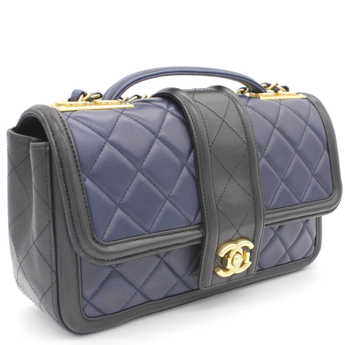 Chanel Lambskin Quilted Medium Elegant CC Flap Navy Black