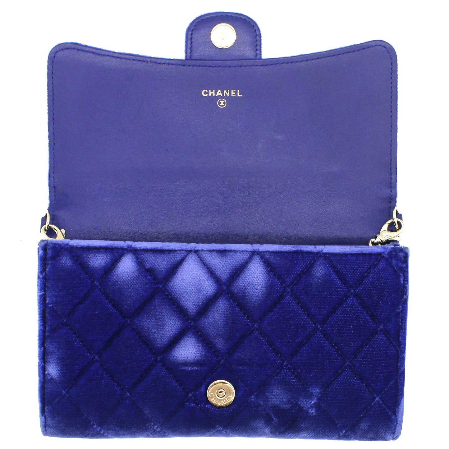 Chanel Velvet Quilted Wallet on Removable Chain Navy