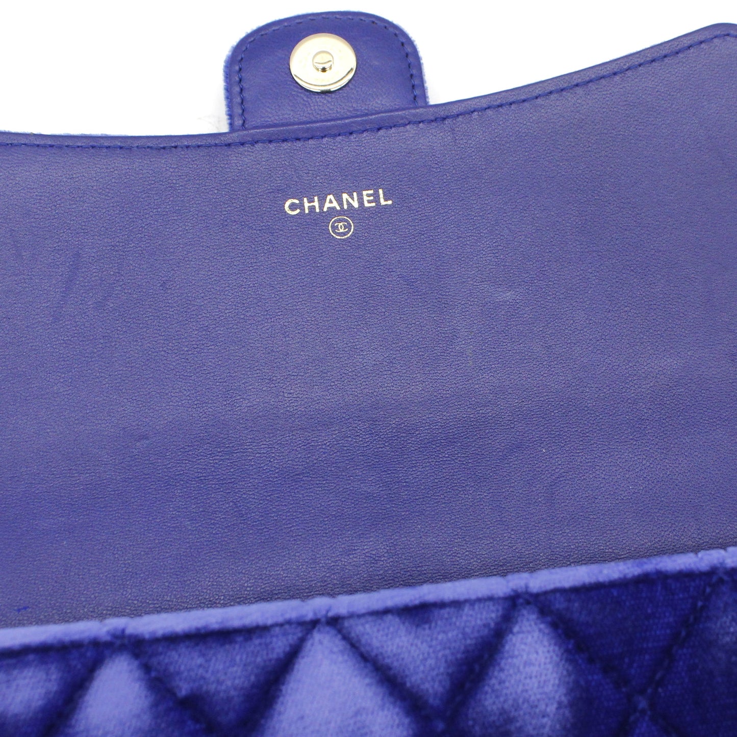 Chanel Velvet Quilted Wallet on Removable Chain Navy