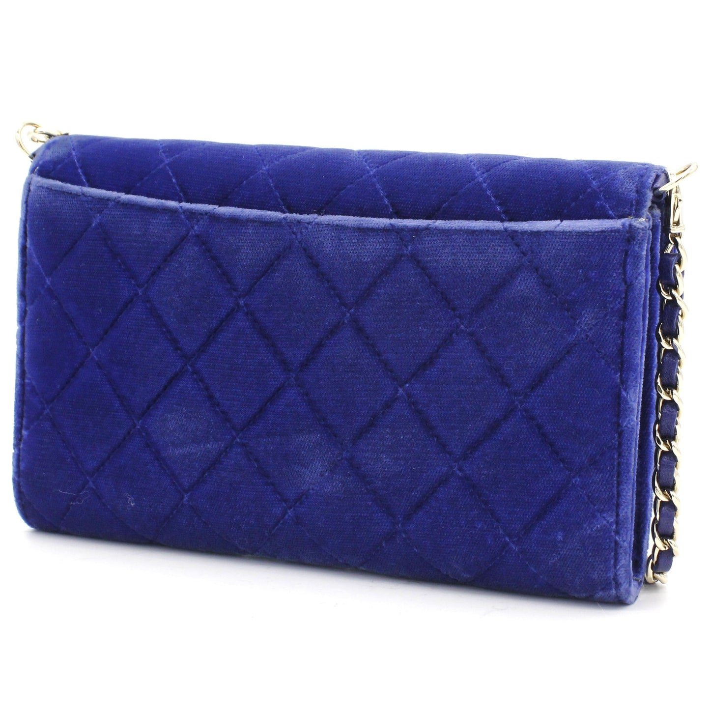 Chanel Velvet Quilted Wallet on Removable Chain Navy