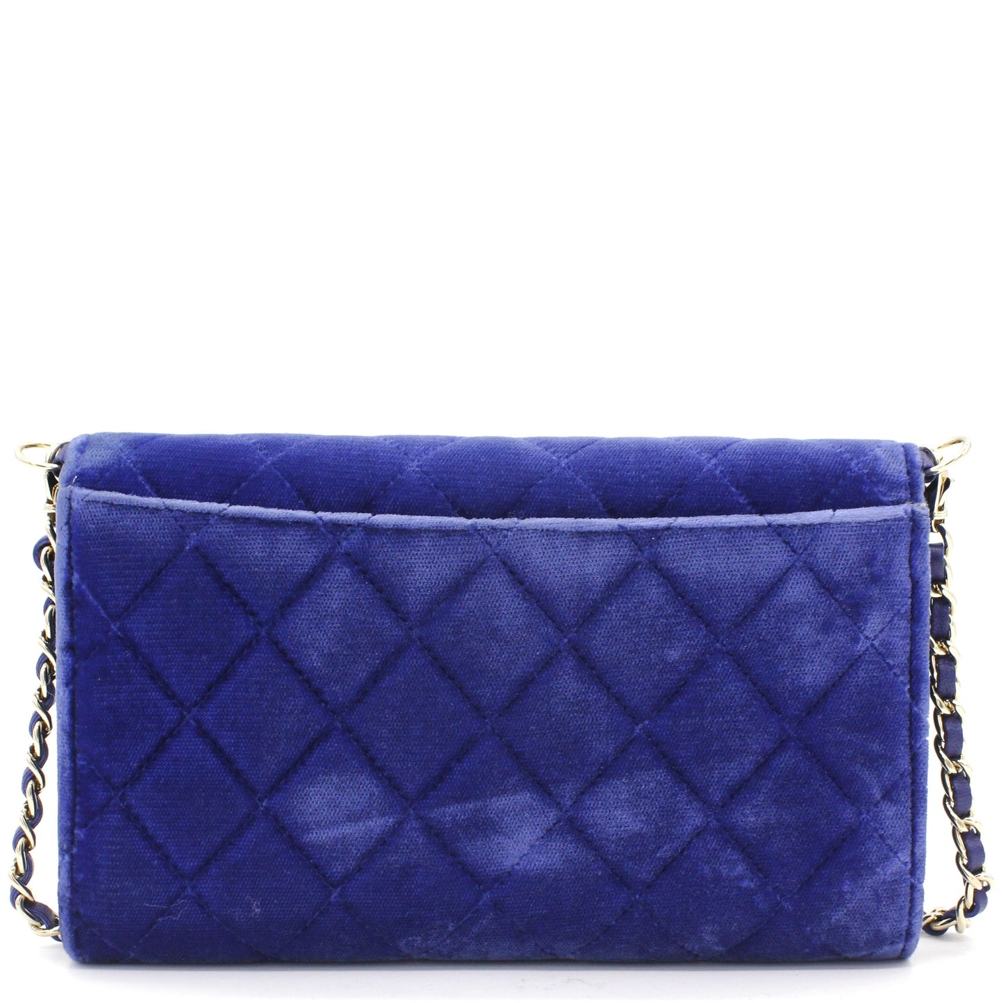 Chanel Velvet Quilted Wallet on Removable Chain Navy