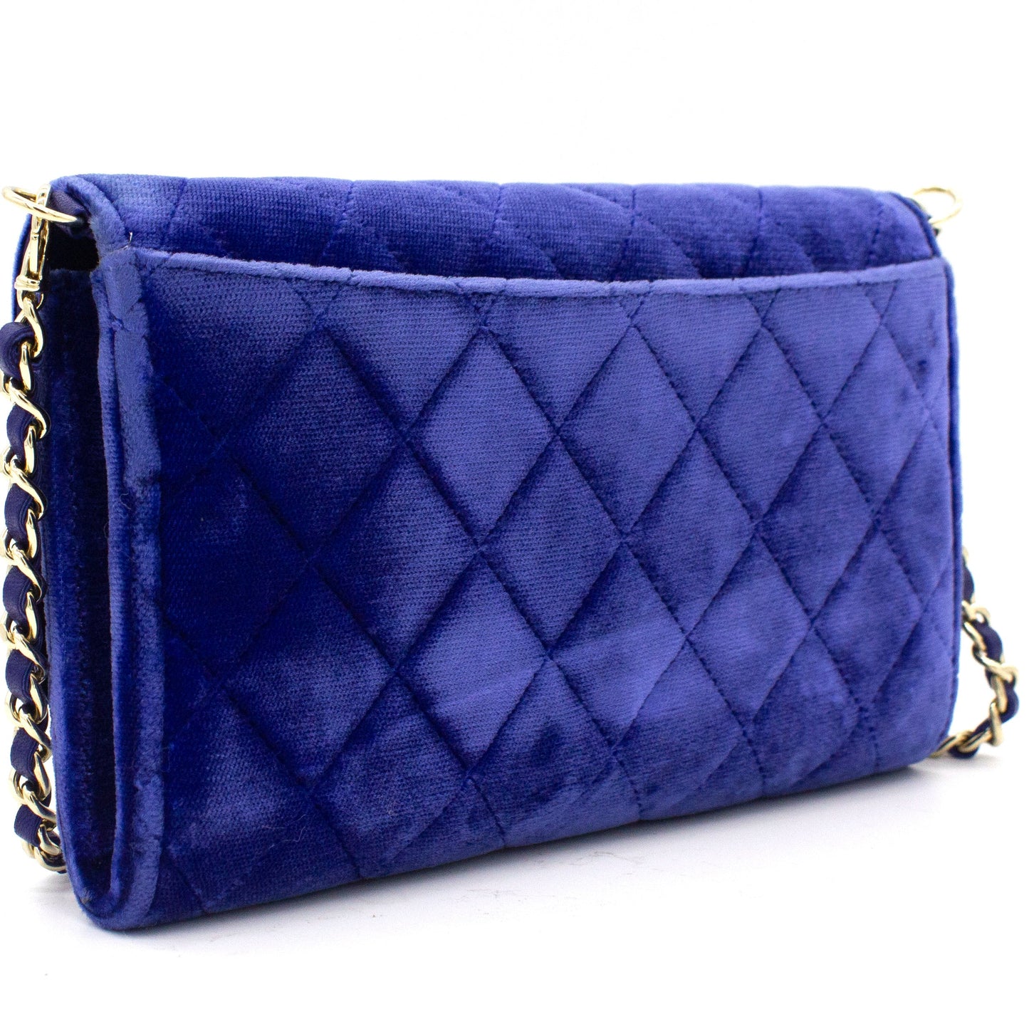 Chanel Velvet Quilted Wallet on Removable Chain Navy