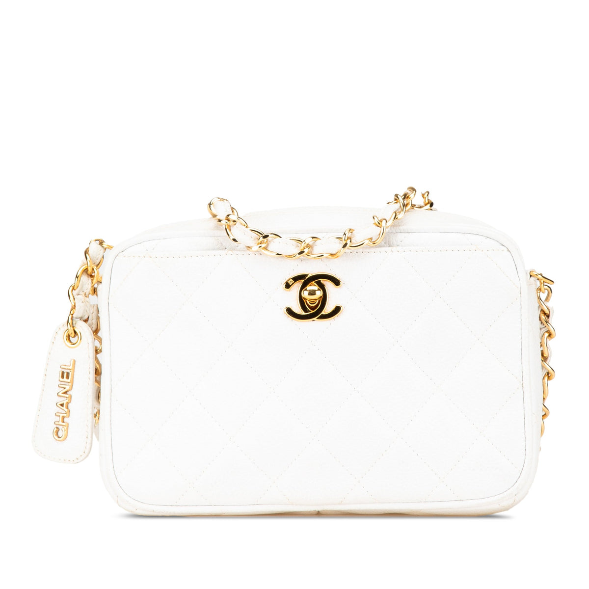 White Chanel Quilted Caviar CC Camera Bag