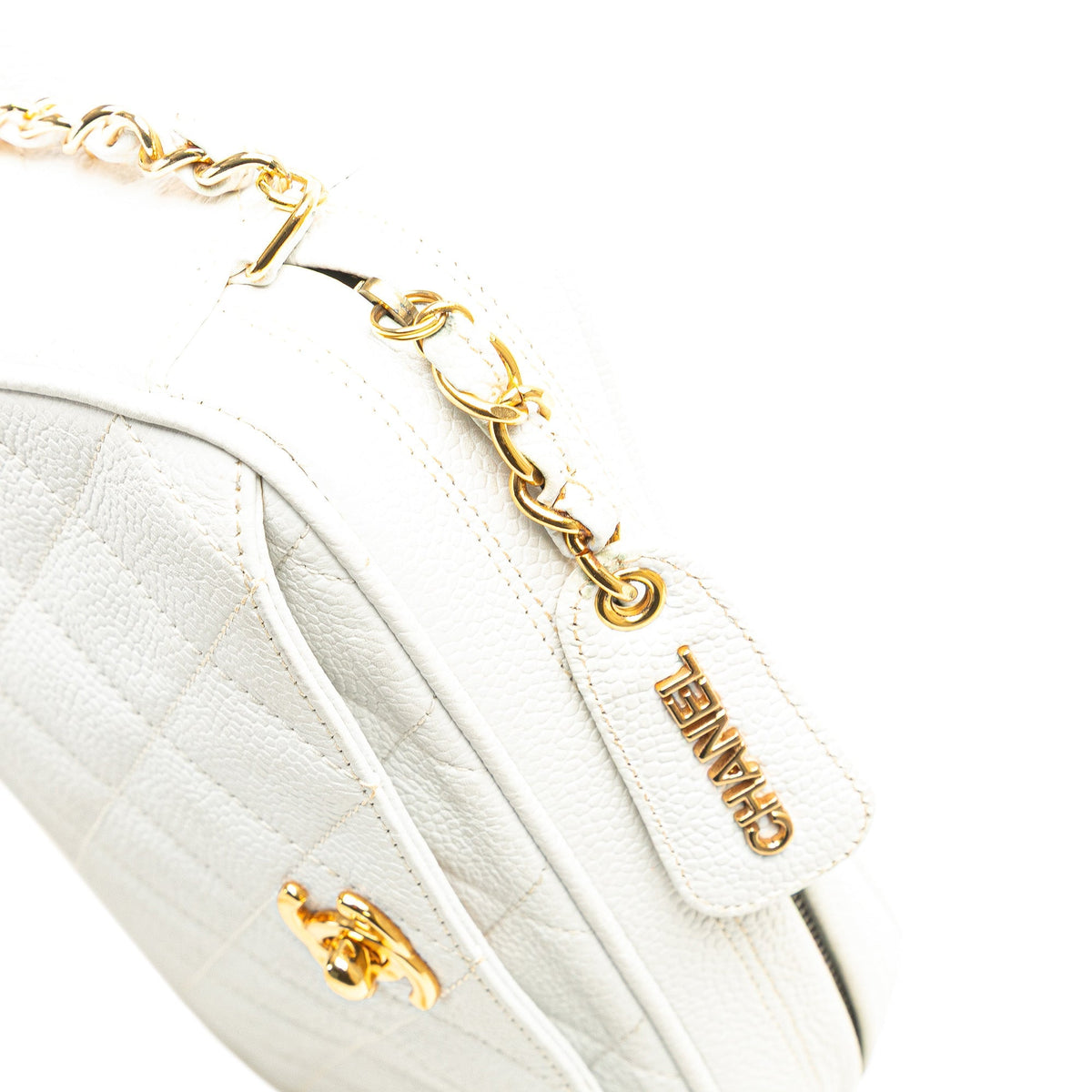 White Chanel Quilted Caviar CC Camera Bag
