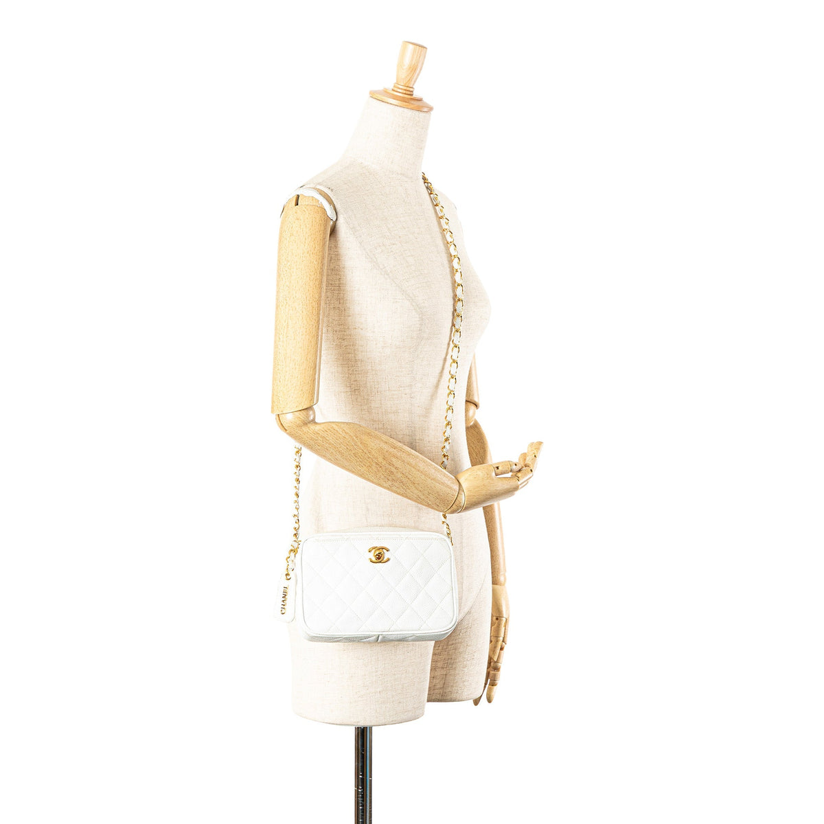 White Chanel Quilted Caviar CC Camera Bag