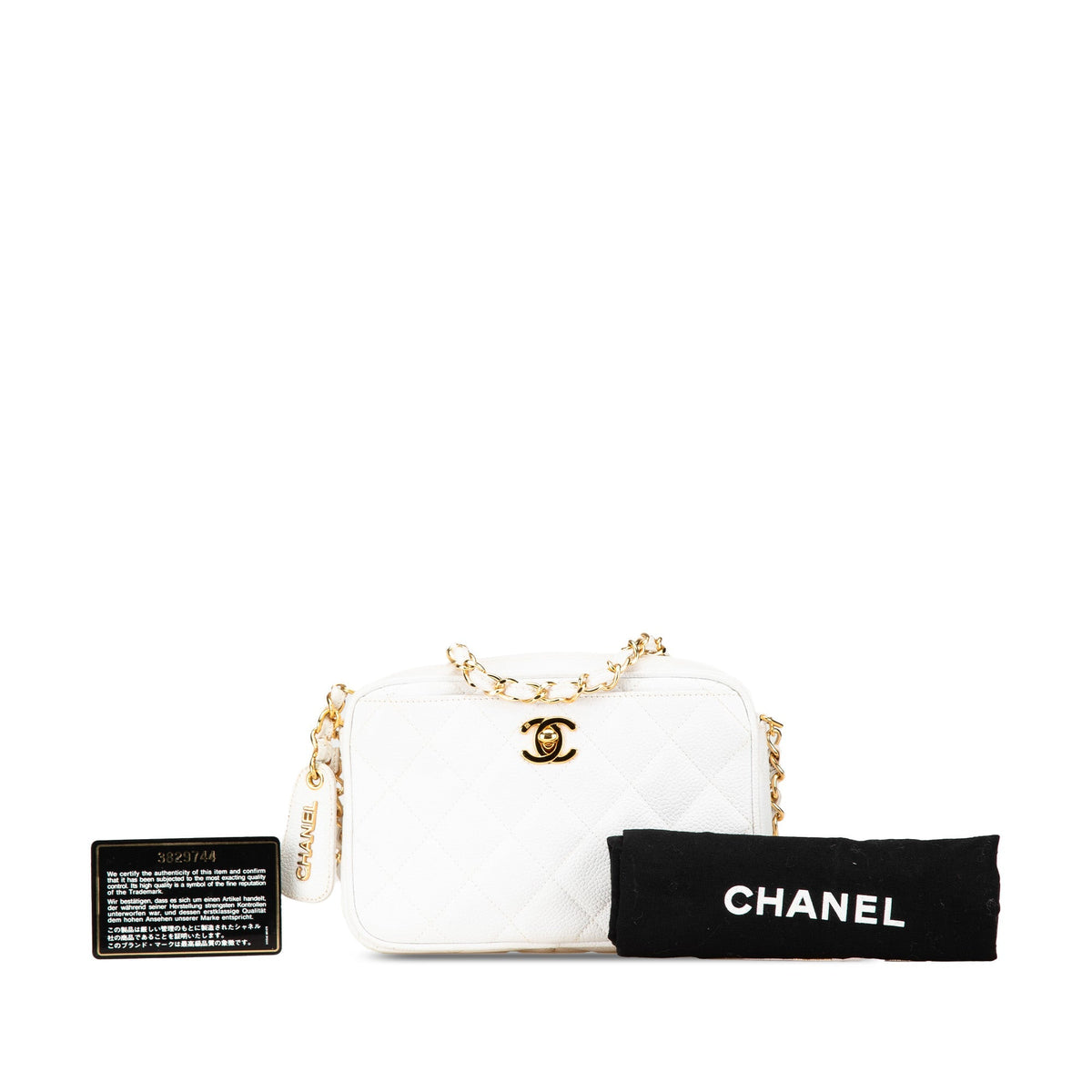 White Chanel Quilted Caviar CC Camera Bag