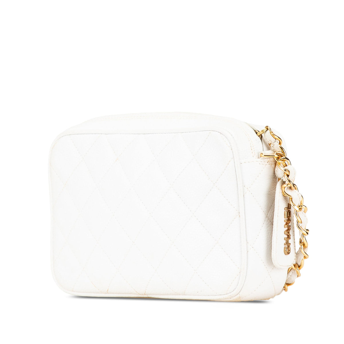 White Chanel Quilted Caviar CC Camera Bag