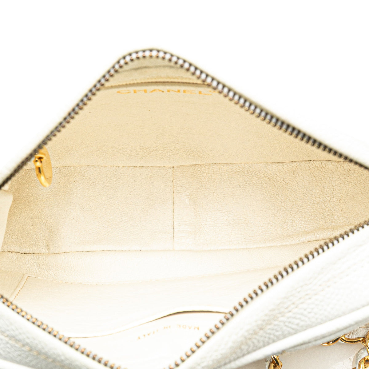 White Chanel Quilted Caviar CC Camera Bag