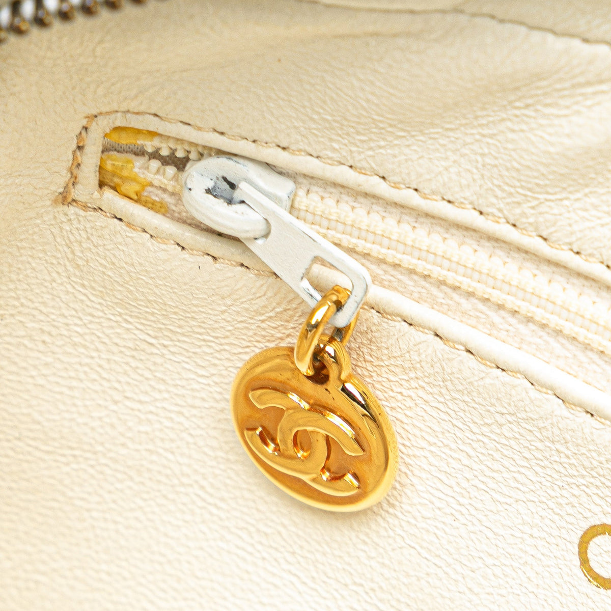 White Chanel Quilted Caviar CC Camera Bag