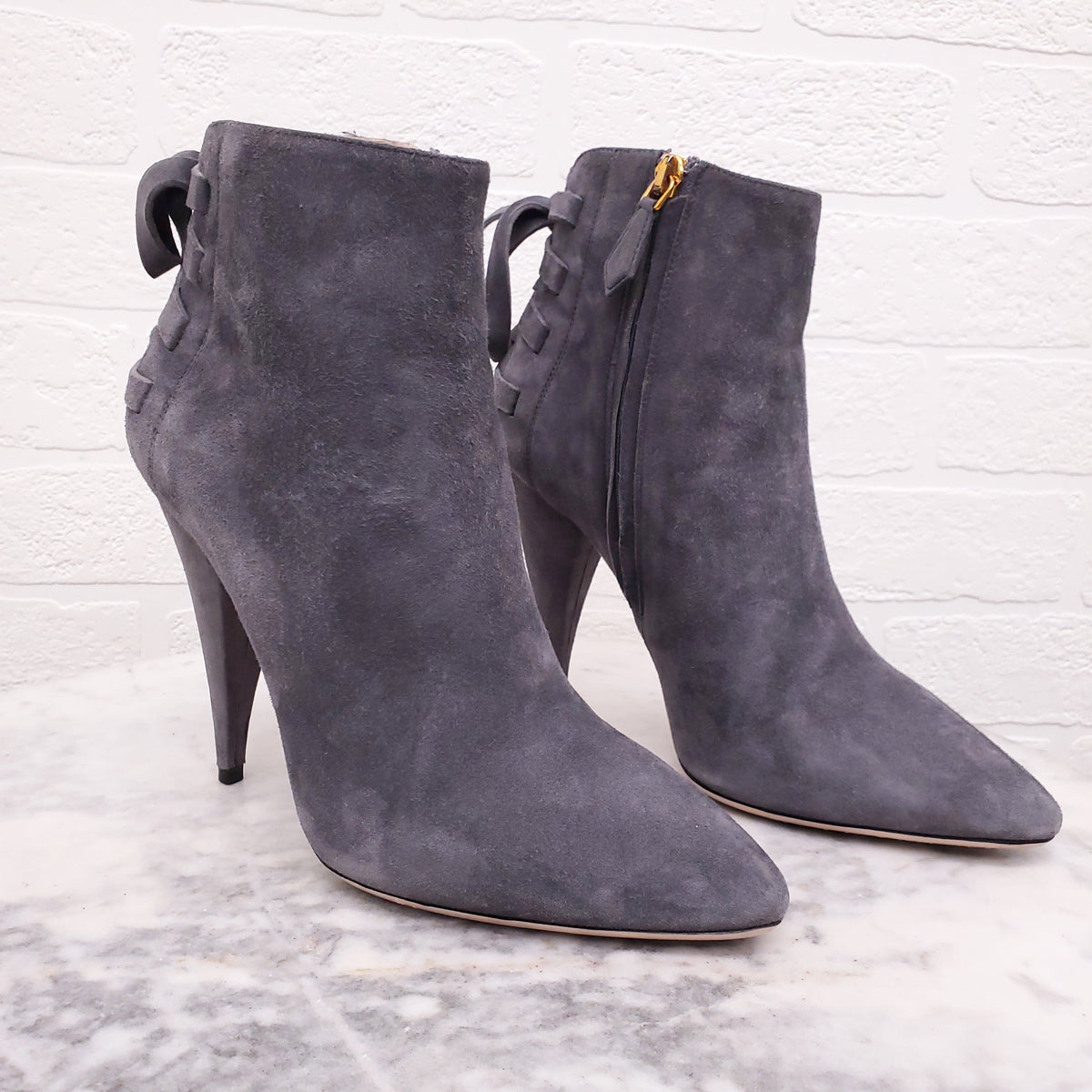 MIU MIU GREY SUEDE LACE UP BOOTIES - SIZE 37
