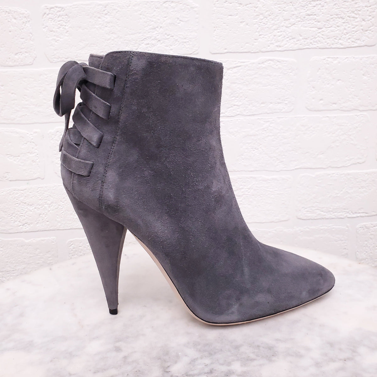 MIU MIU GREY SUEDE LACE UP BOOTIES - SIZE 37
