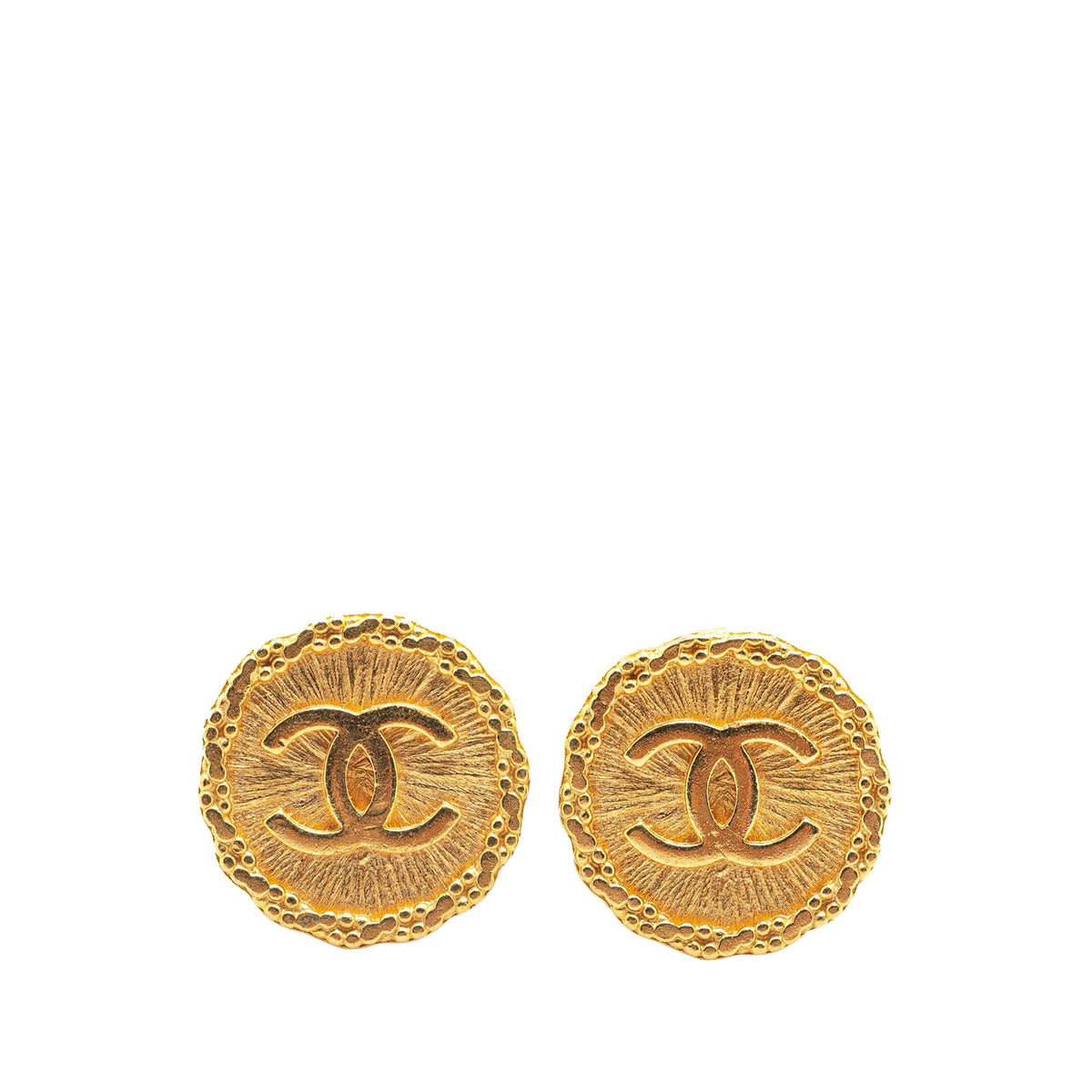 Gold Chanel Gold Plated CC Round Clip on Earrings