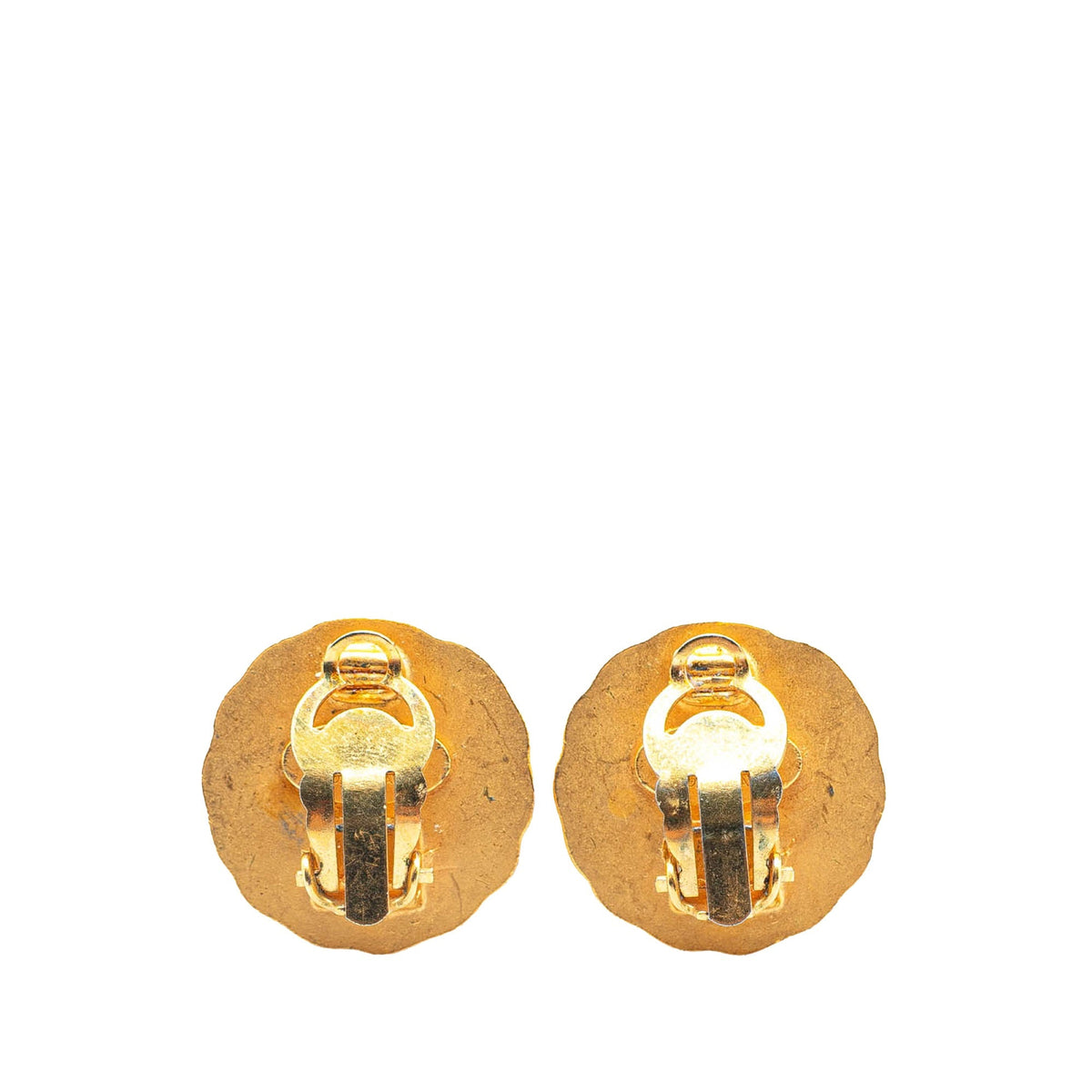 Gold Chanel Gold Plated CC Round Clip on Earrings