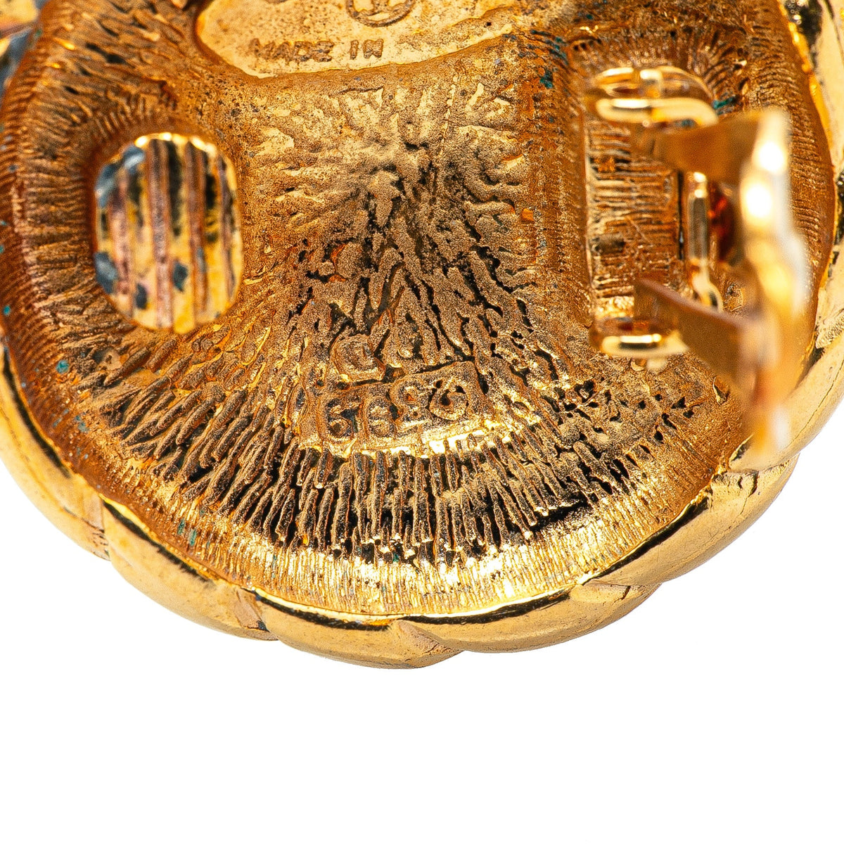 Gold Chanel Gold Plated CC Round Clip on Earrings