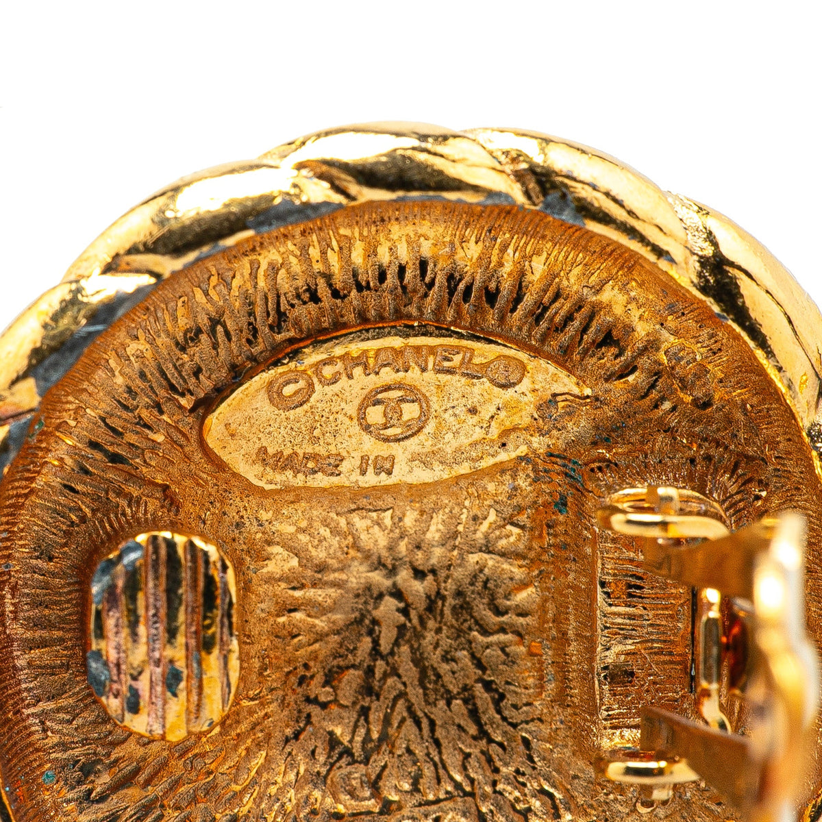 Gold Chanel Gold Plated CC Round Clip on Earrings