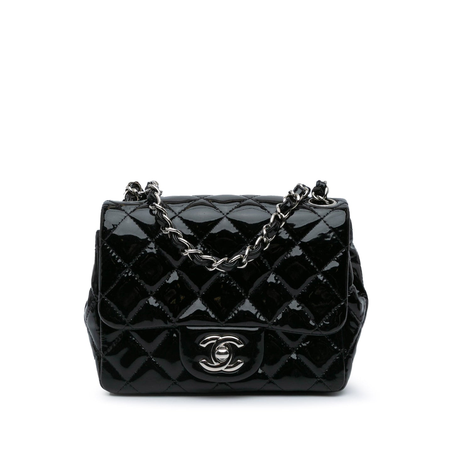 Black Chanel Mini Square Classic Patent Single Flap Crossbody Bag