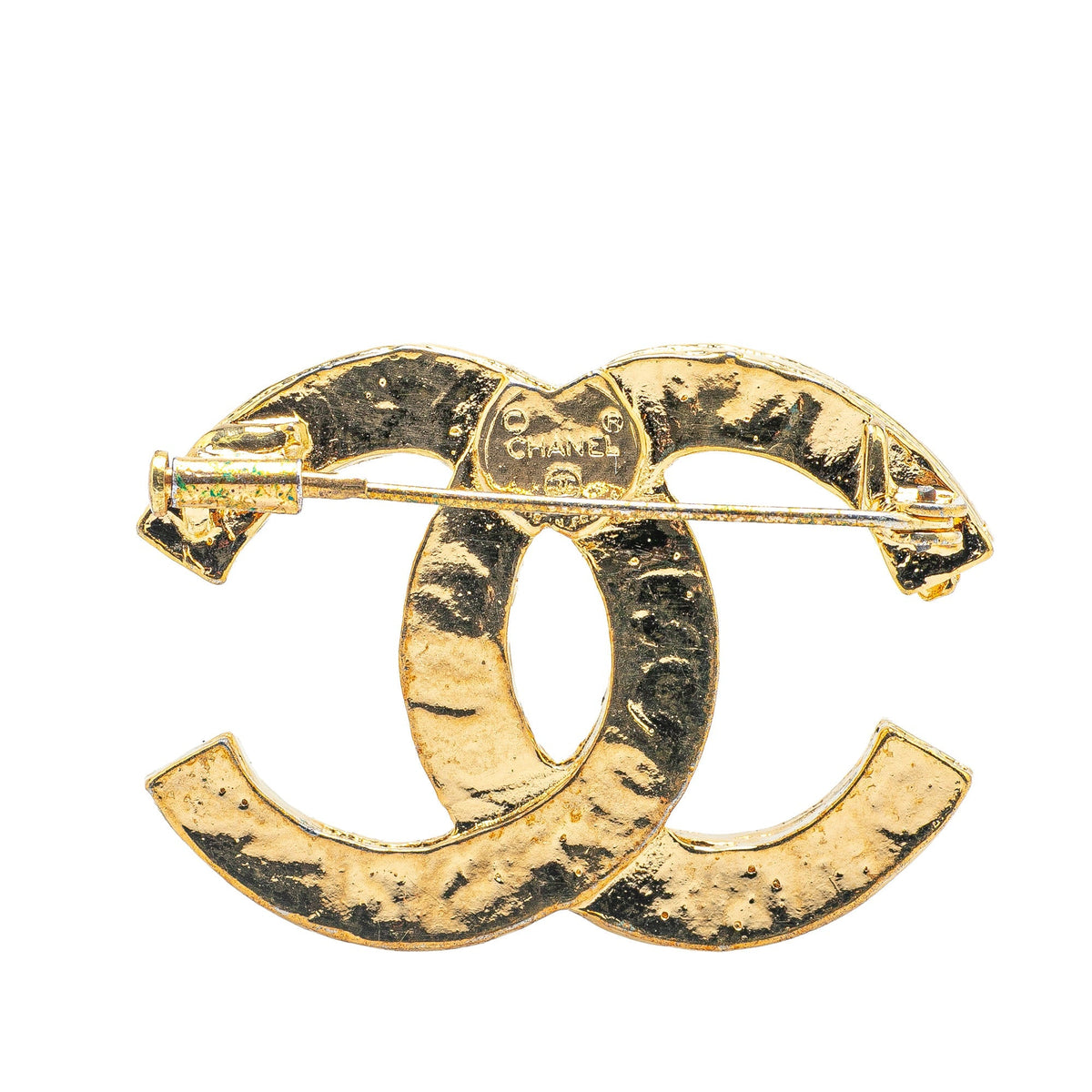 Gold Chanel Gold Plated CC Rhinestone Brooch
