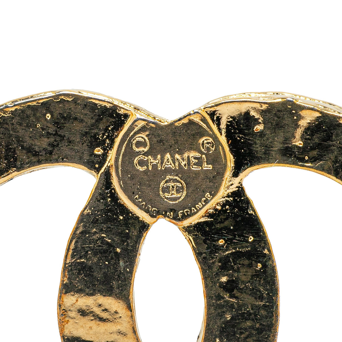 Gold Chanel Gold Plated CC Rhinestone Brooch