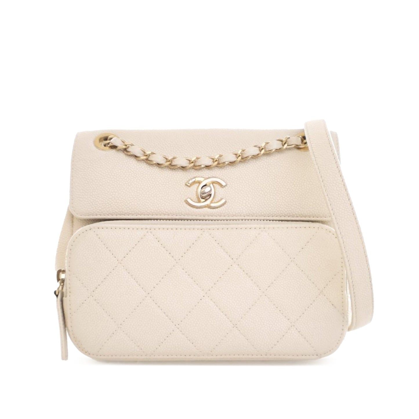 White Chanel Caviar Business Affinity Messenger Flap Crossbody Bag