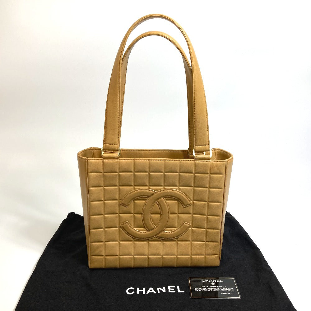 CHANEL Tote Bag A17809 Calfskin beige CCCOCO Mark Chocolate bar Women Used