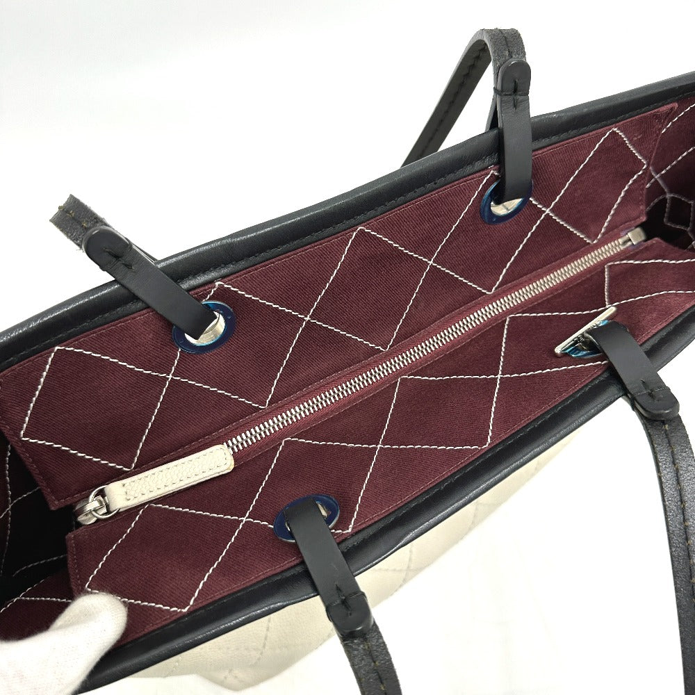 CHANEL Tote Bag Caviar skin white CC COCO Mark Matrasse Women Used