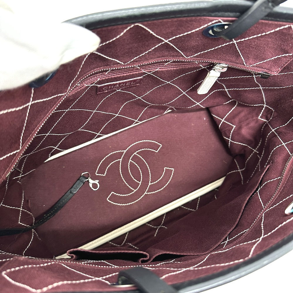 CHANEL Tote Bag Caviar skin white CC COCO Mark Matrasse Women Used