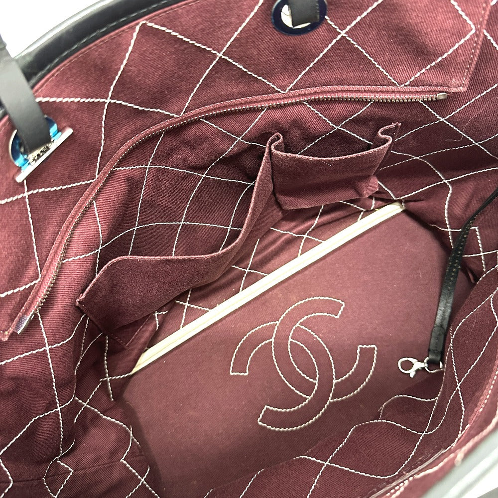 CHANEL Tote Bag Caviar skin white CC COCO Mark Matrasse Women Used